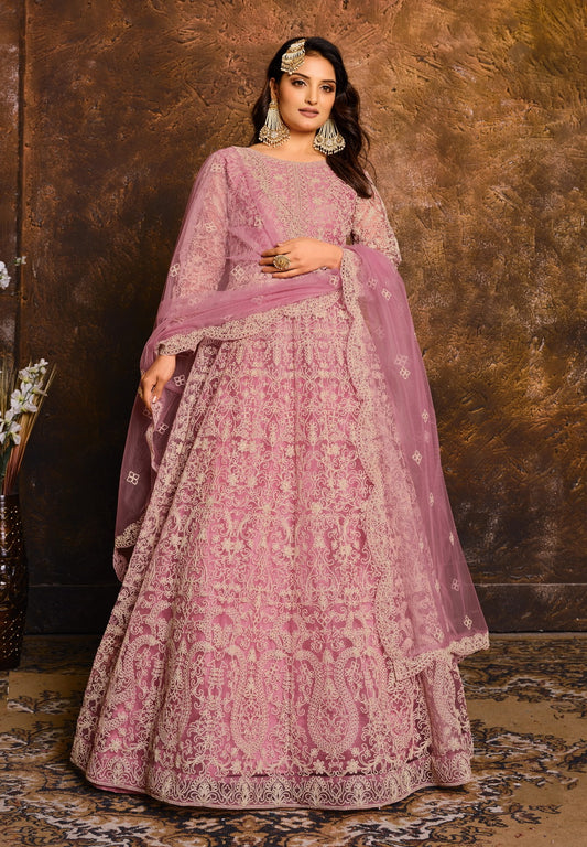 Lovely Baby Pink Net Floor Length Suit Set