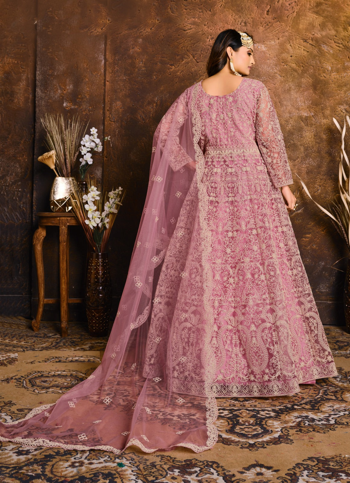Lovely Baby Pink Net Floor Length Suit Set