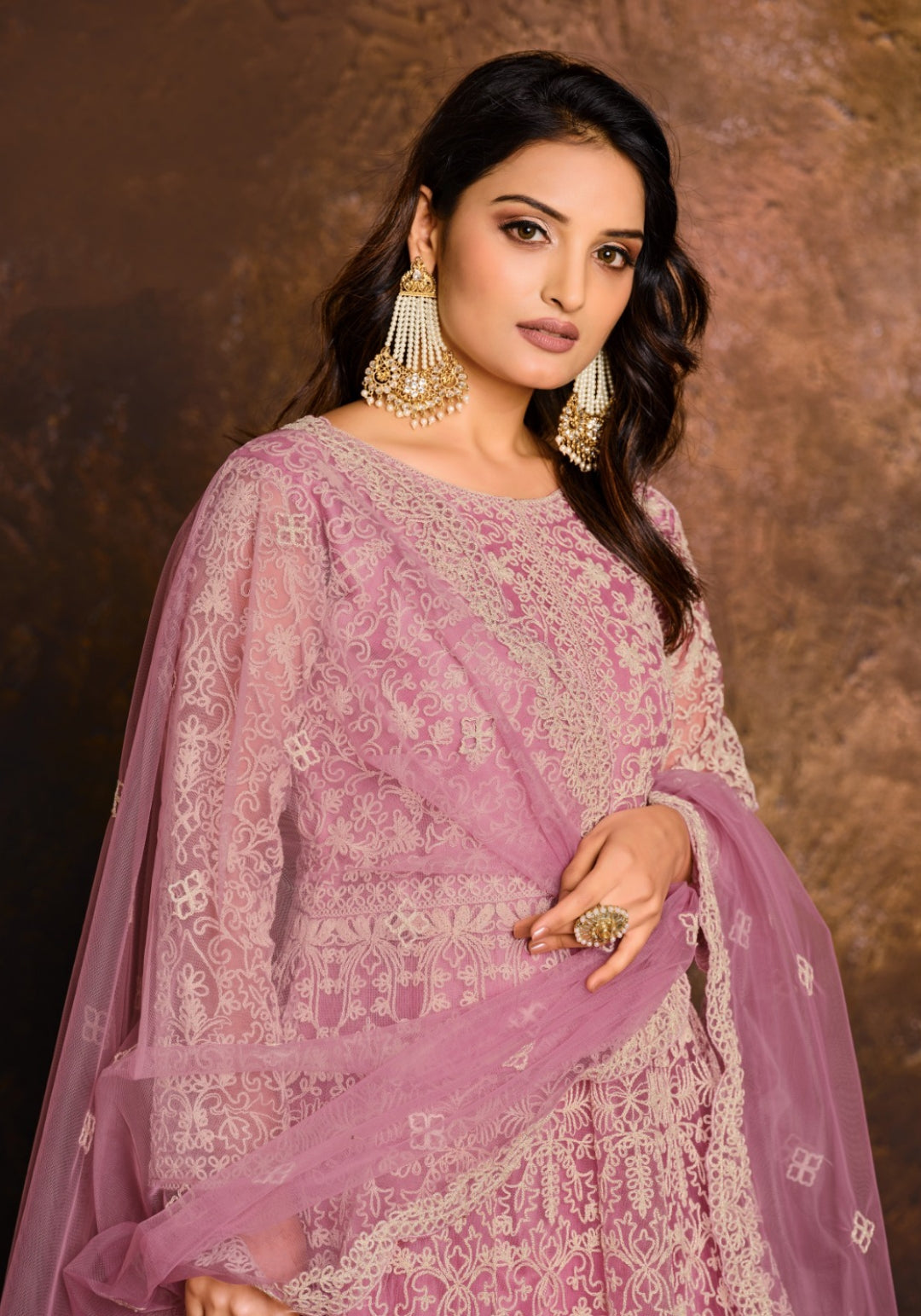 Lovely Baby Pink Net Floor Length Suit Set