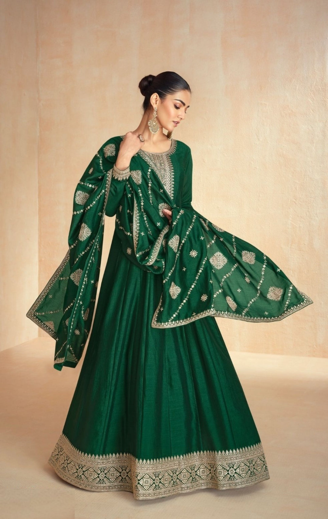 Women Green Silk Gown With Dupatta