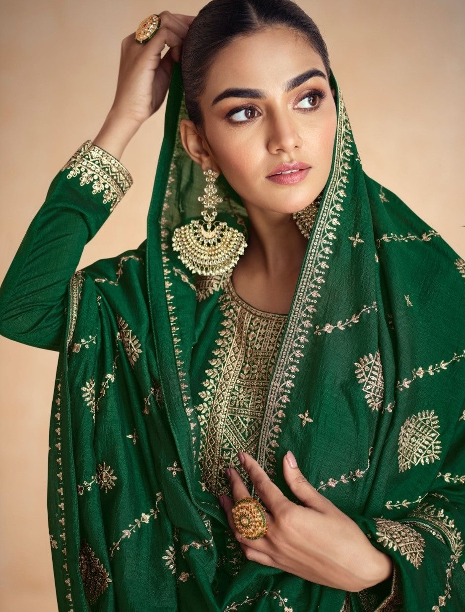 Women Green Silk Gown With Dupatta