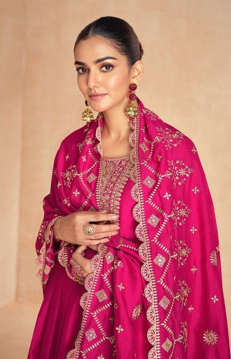 Women Pink Silk Gown With Dupatta