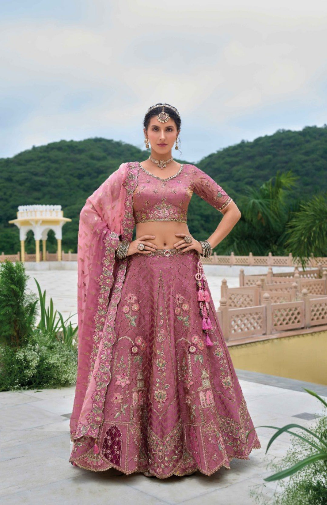 Stunnig Mauve Silk Bridal Lehenga With Embroidery Work