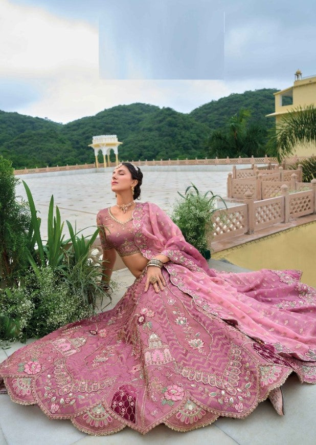 Stunnig Mauve Silk Bridal Lehenga With Embroidery Work