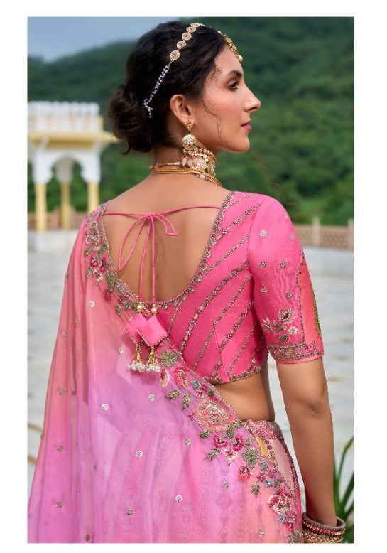Beautiful Pink Multi Silk Bridal Lehenga With Embroidery Work