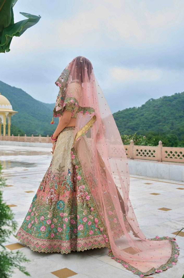 Iconic Baby Pink Silk Bridal Lehenga With Embroidery Work