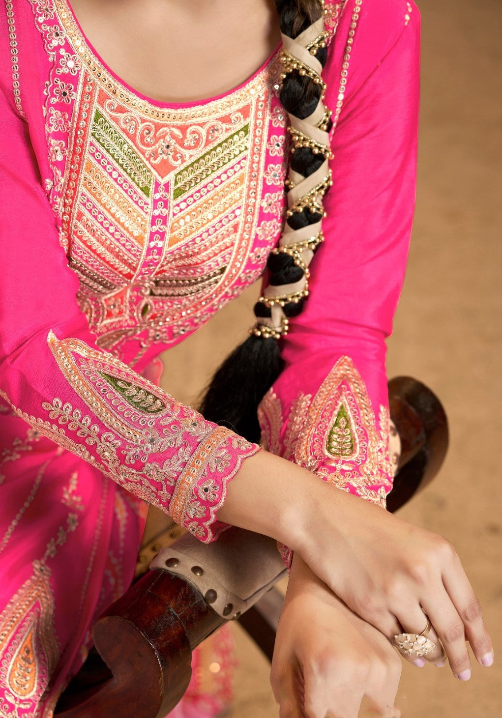 Polished Pink Premium Fiber Chinon Suit With Afghani Pant