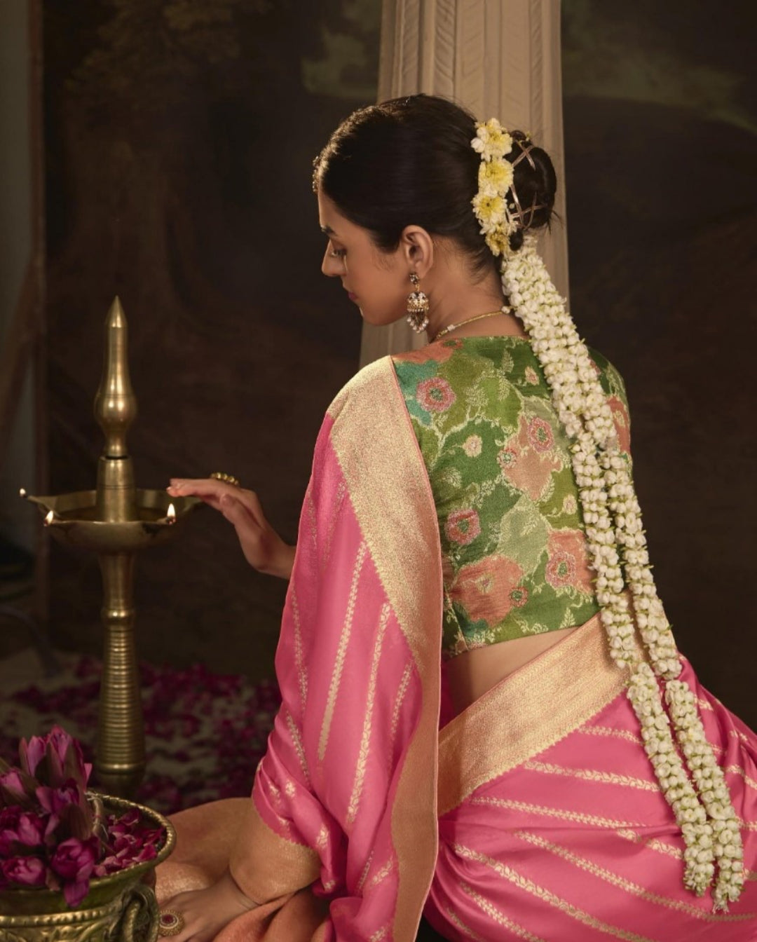 Radiant Pink Crepe Dola Silk Saree