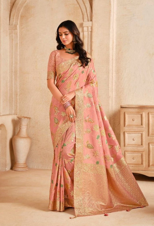 Women Light Pink Banarasi Silk Saree