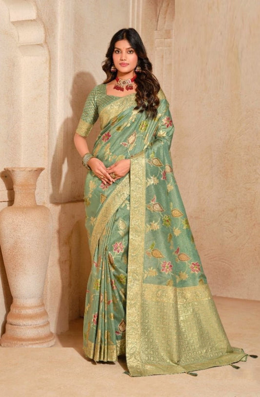 Women Sea Green Banarasi Silk Saree