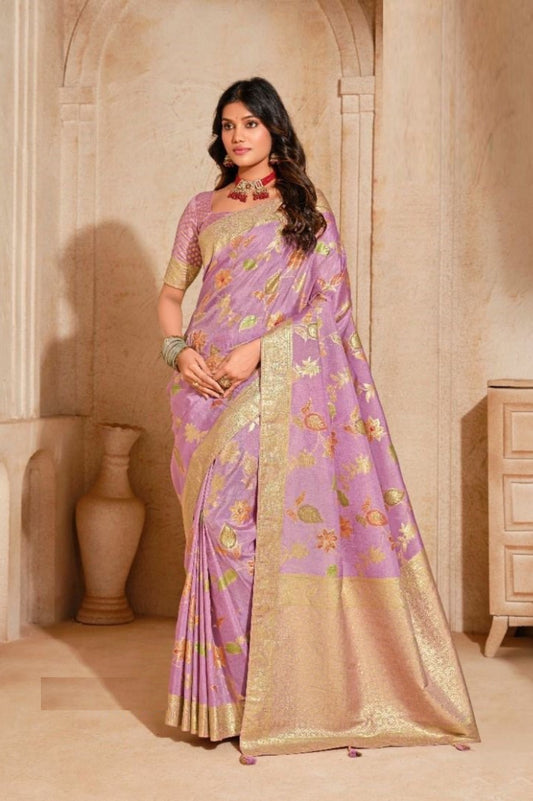 Women Purple Banarasi Silk Saree