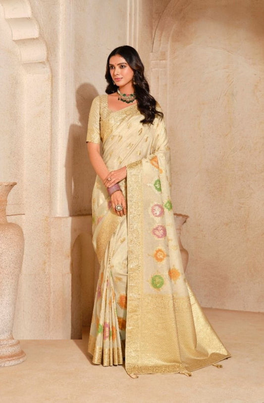 Women Cream Banarasi Silk Saree