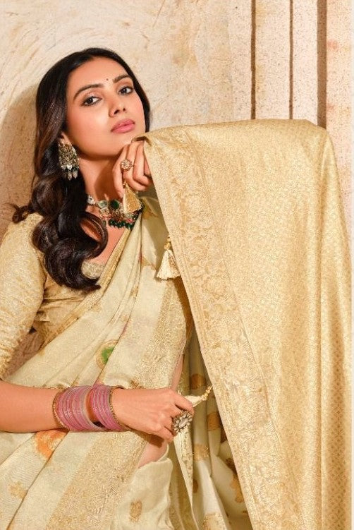 Women Cream Banarasi Silk Saree