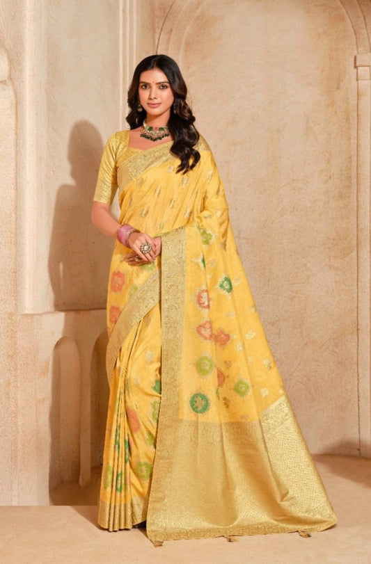 Women Yellow Banarasi Silk Saree