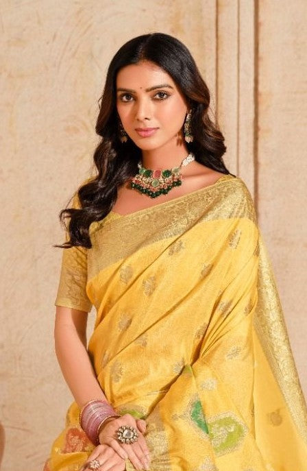 Women Yellow Banarasi Silk Saree