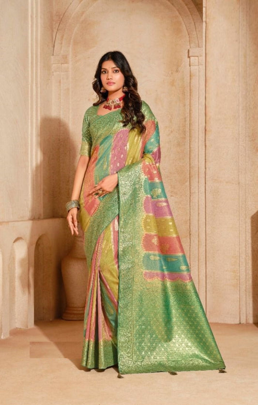 Women Ram Green Banarasi Silk Saree