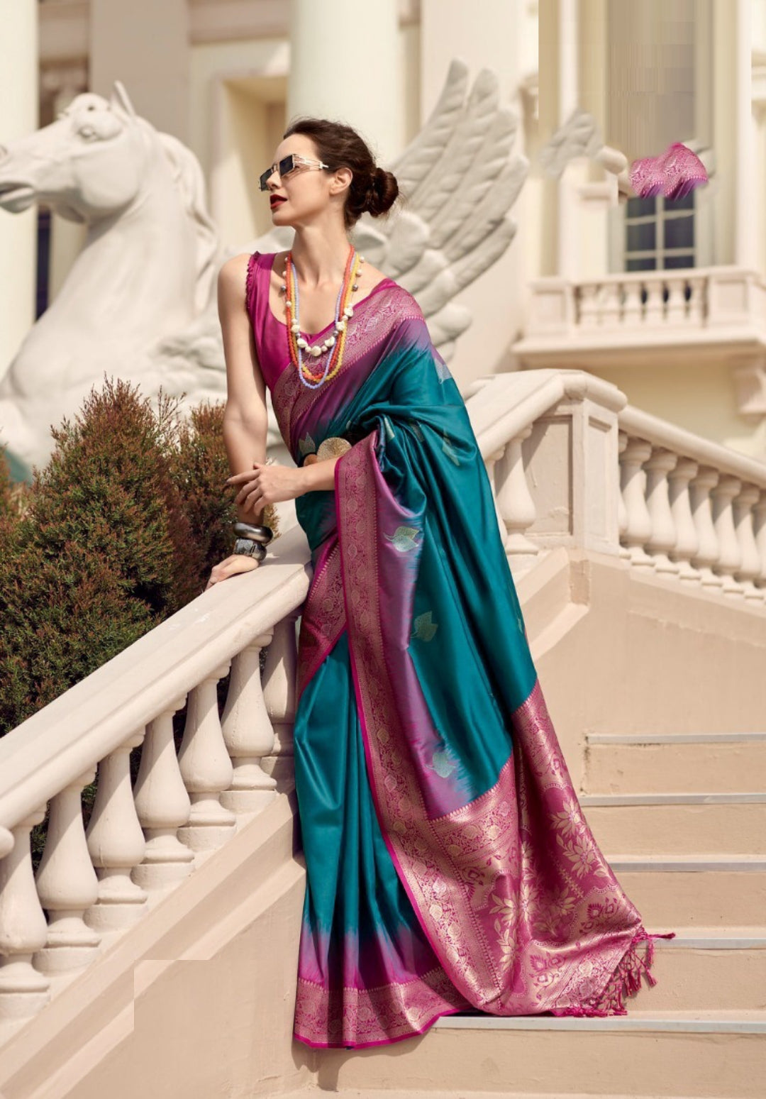 Teal And Purple Soft Silk With Weaving Saree