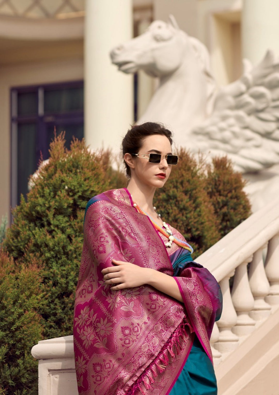 Teal And Purple Soft Silk With Weaving Saree
