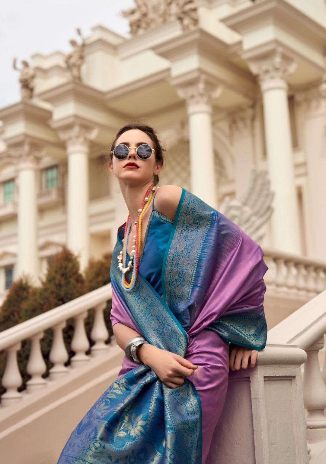 Women Blue And Purple Soft Silk With Weaving Saree