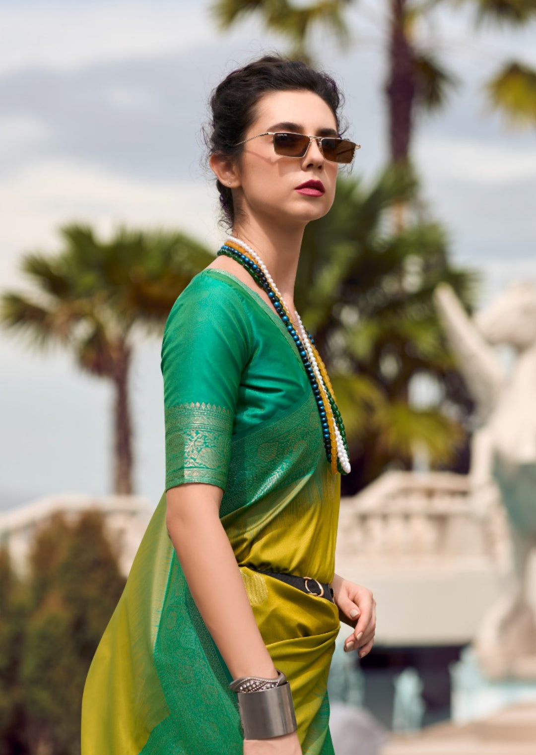 Women Mehendi Green And Rama Green Soft Silk With Weaving Saree