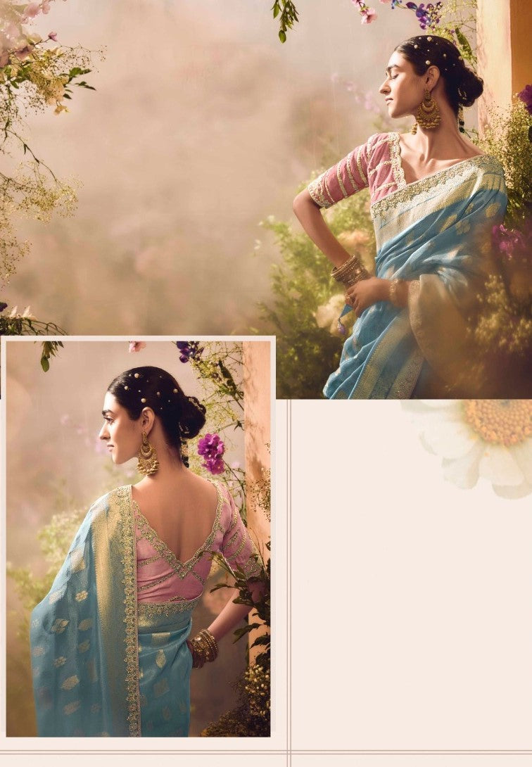 Women Blue And Pink Banarasi Saree