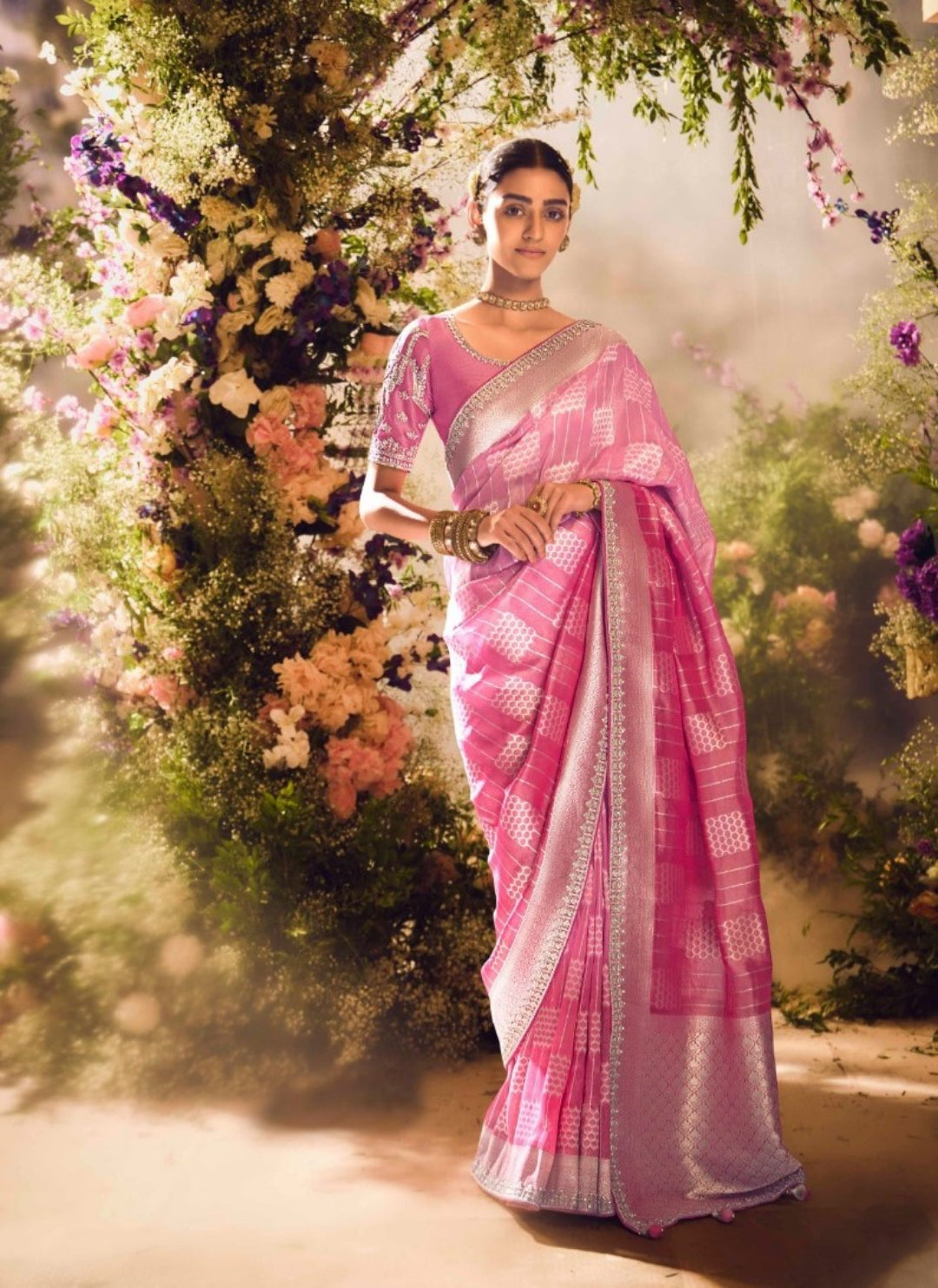 Dazzling Pink Banarasi Silk Saree