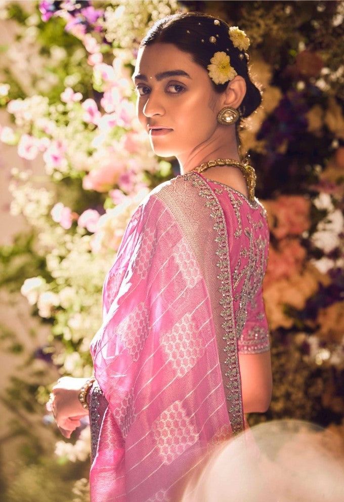 Dazzling Pink Banarasi Silk Saree