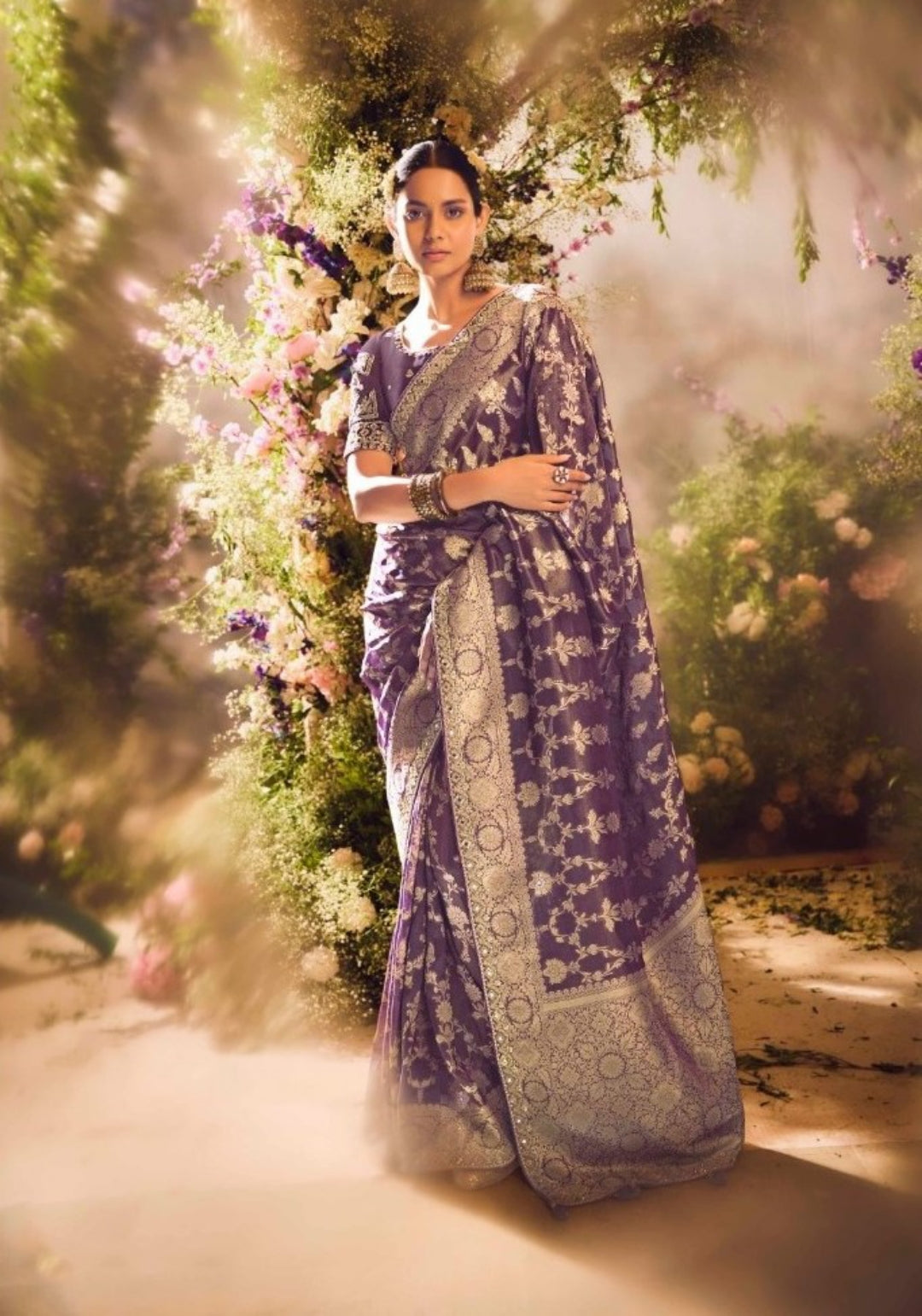 Amazing Purple Banarasi Silk With Embroidery Work Saree