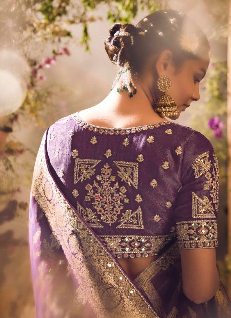 Amazing Purple Banarasi Silk With Embroidery Work Saree