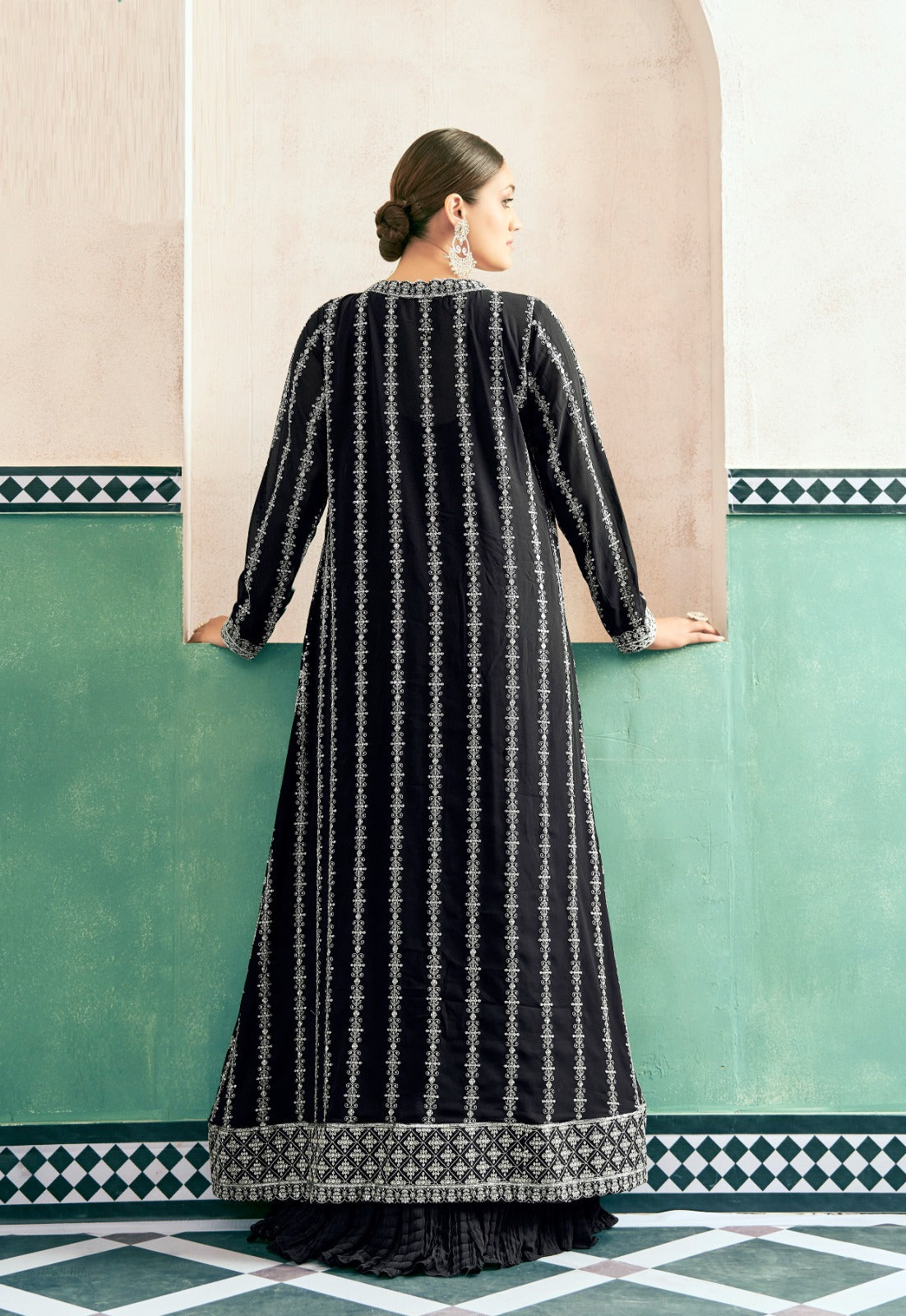 Charming Black Georgette With Embroidery Work Gown With Jacket
