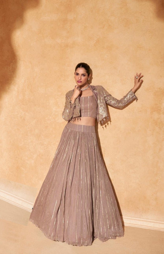 Sleek Violet Georgette Indo Western Dress