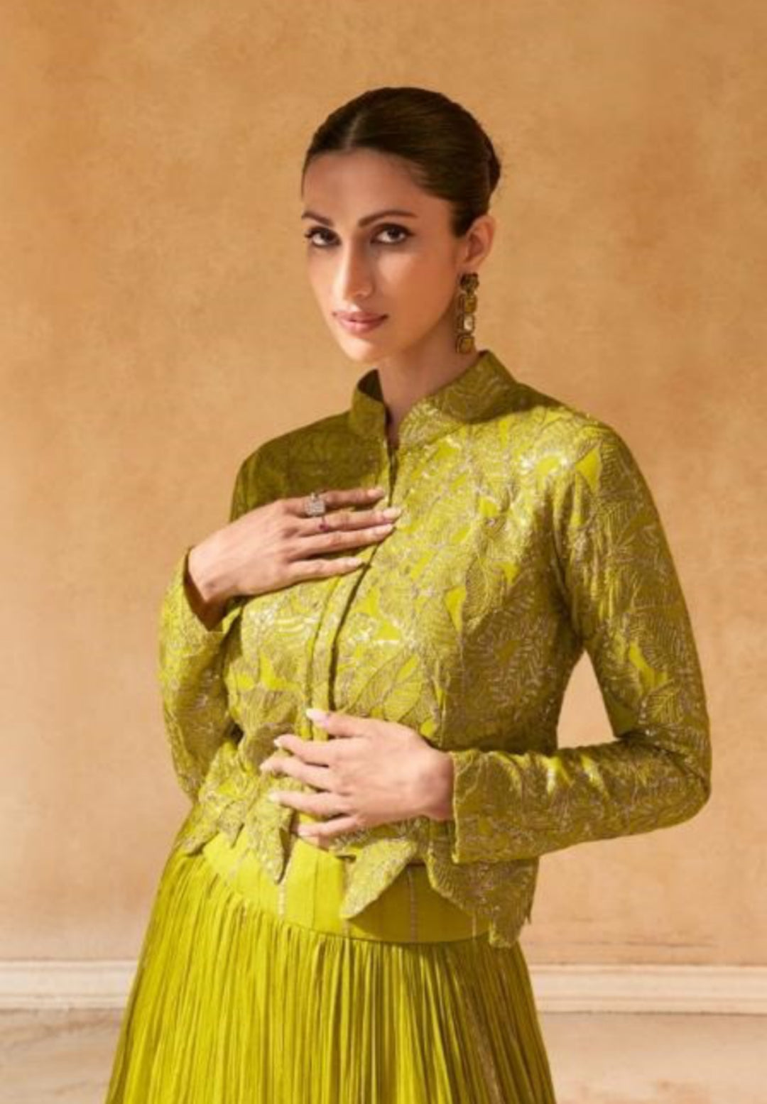 Vibrant Neon Green Georgette Indo Western Dress