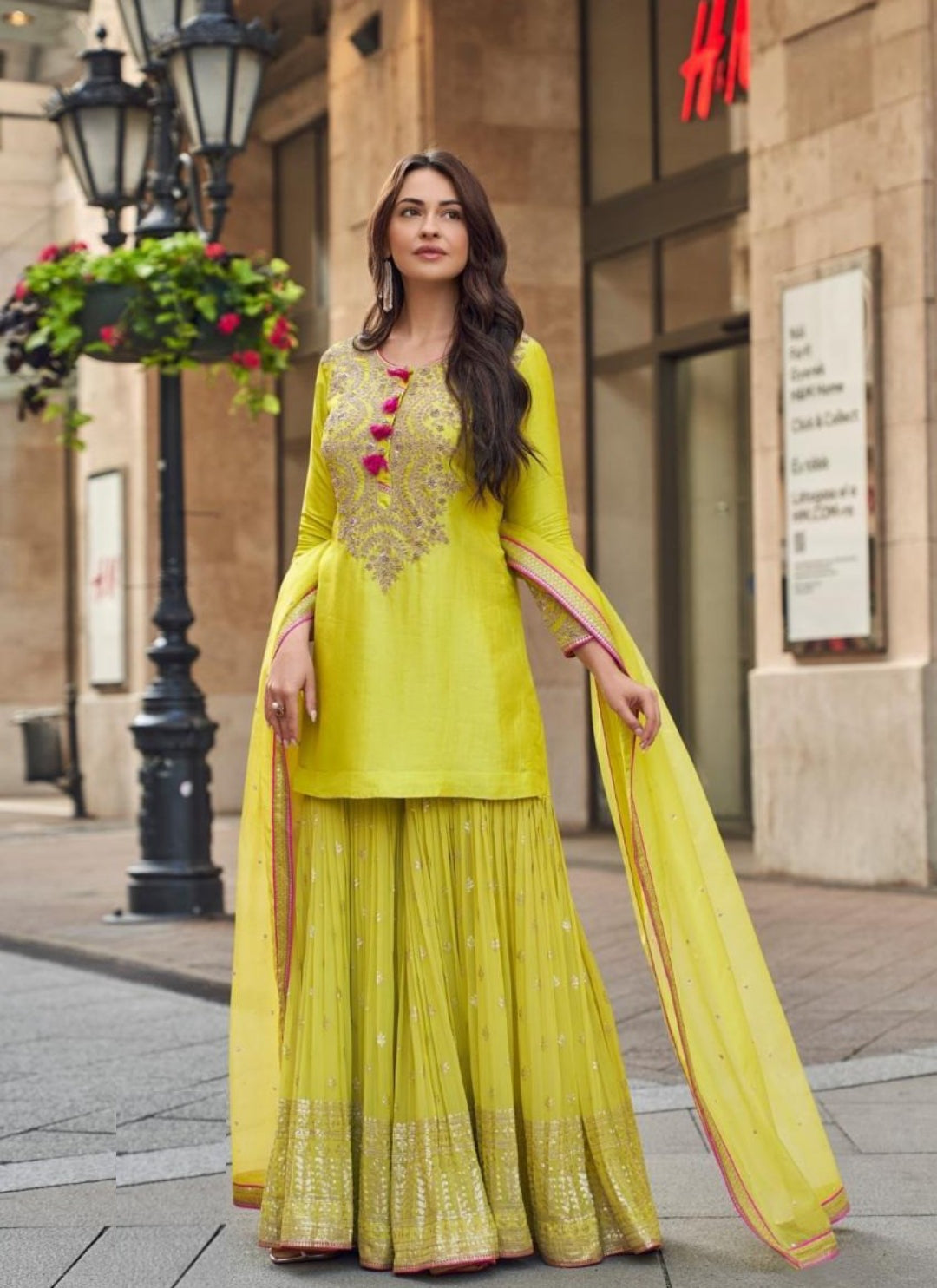 Silk Pista Green Sharara Set With Dupatta