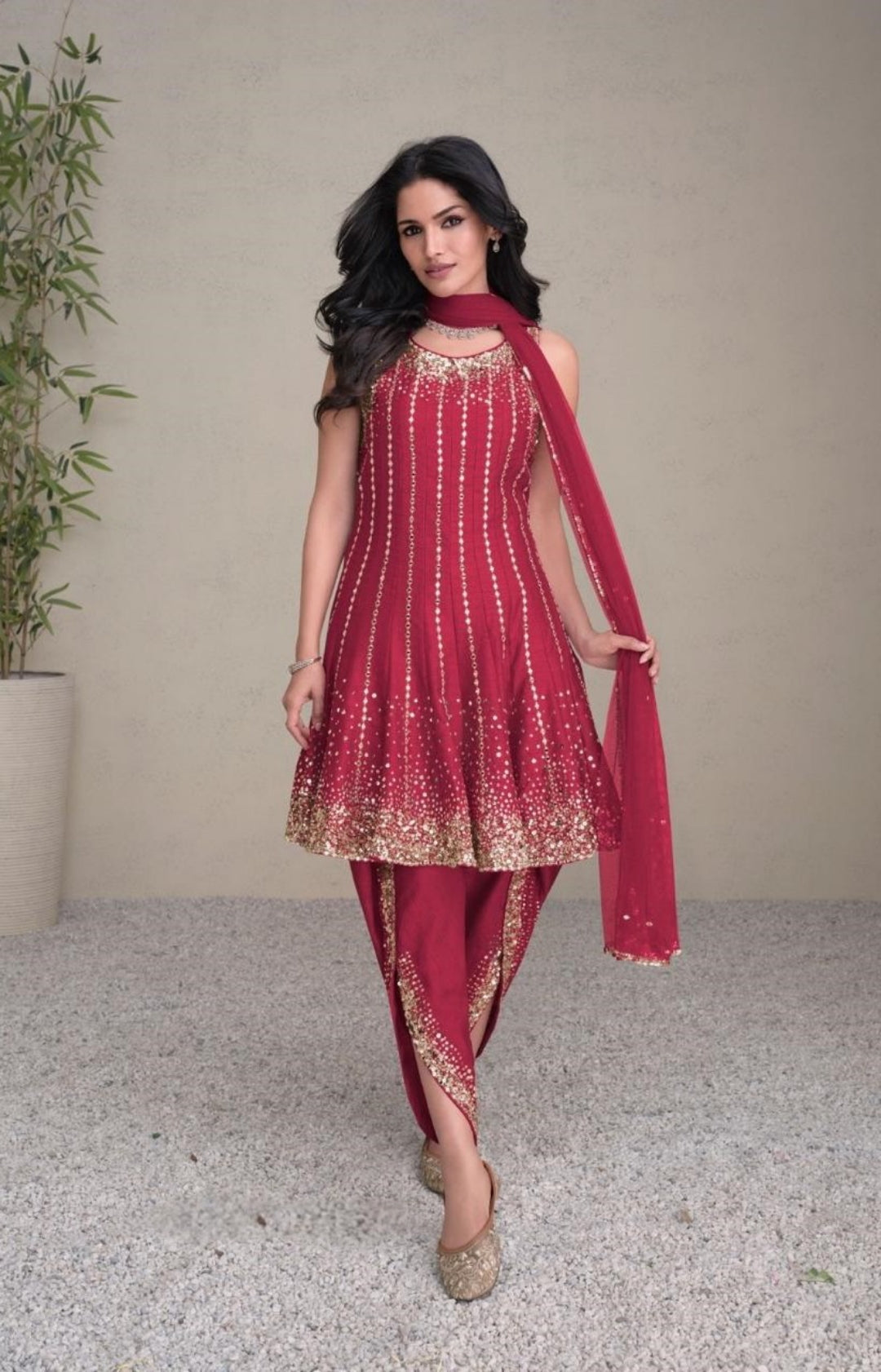 Women Pink Silk Dhoti Pant Suit Set