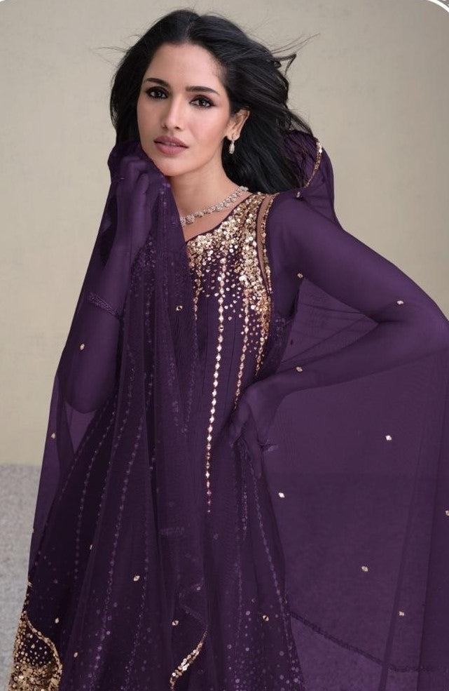 Women Purple Silk Dhoti Pant Suit Set