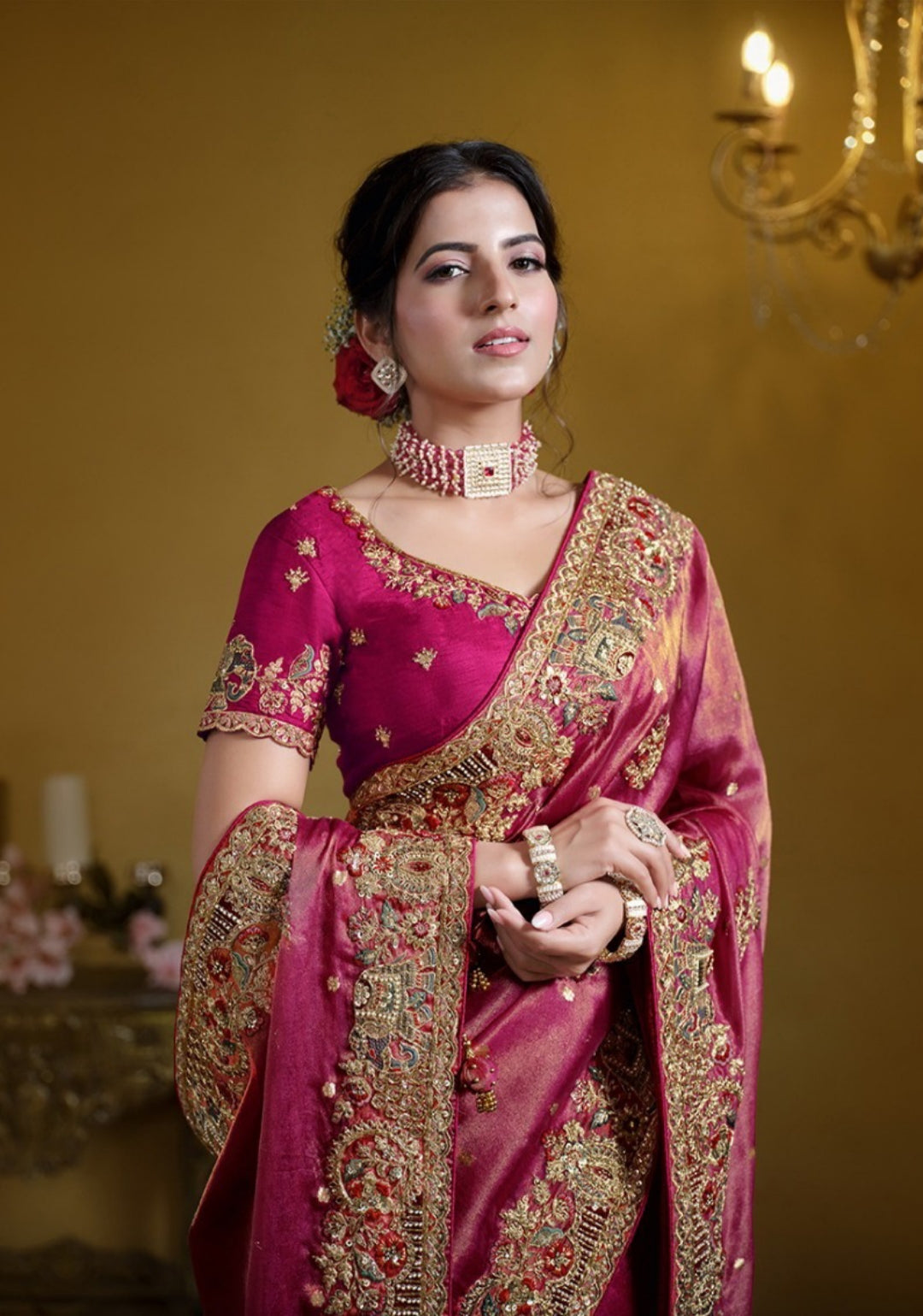 Sumptuous Pink Organza Silk Silk Embroidery Saree