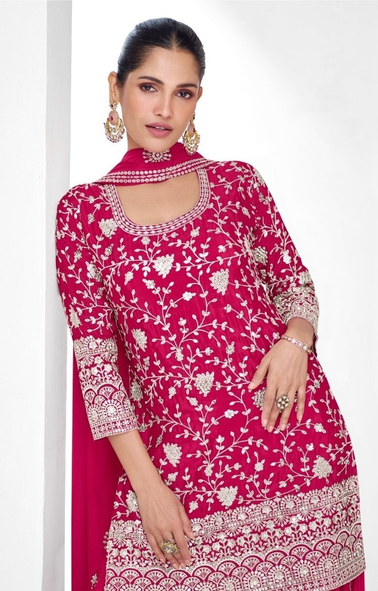 Women Pink Chinon Silk Sharara Suit Set