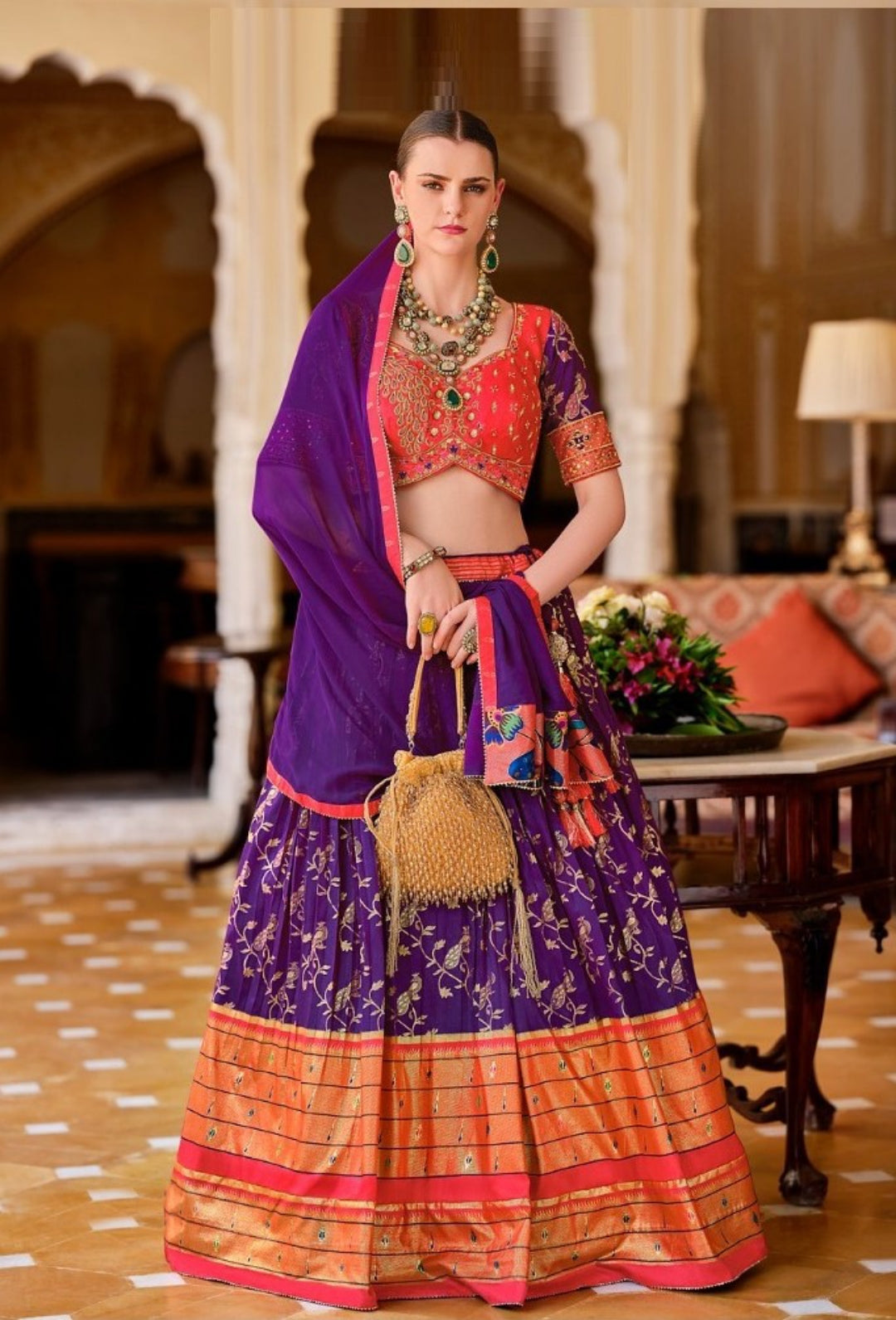 Beautiful Purple And Pink Silk Lehenga Choli Dupatta