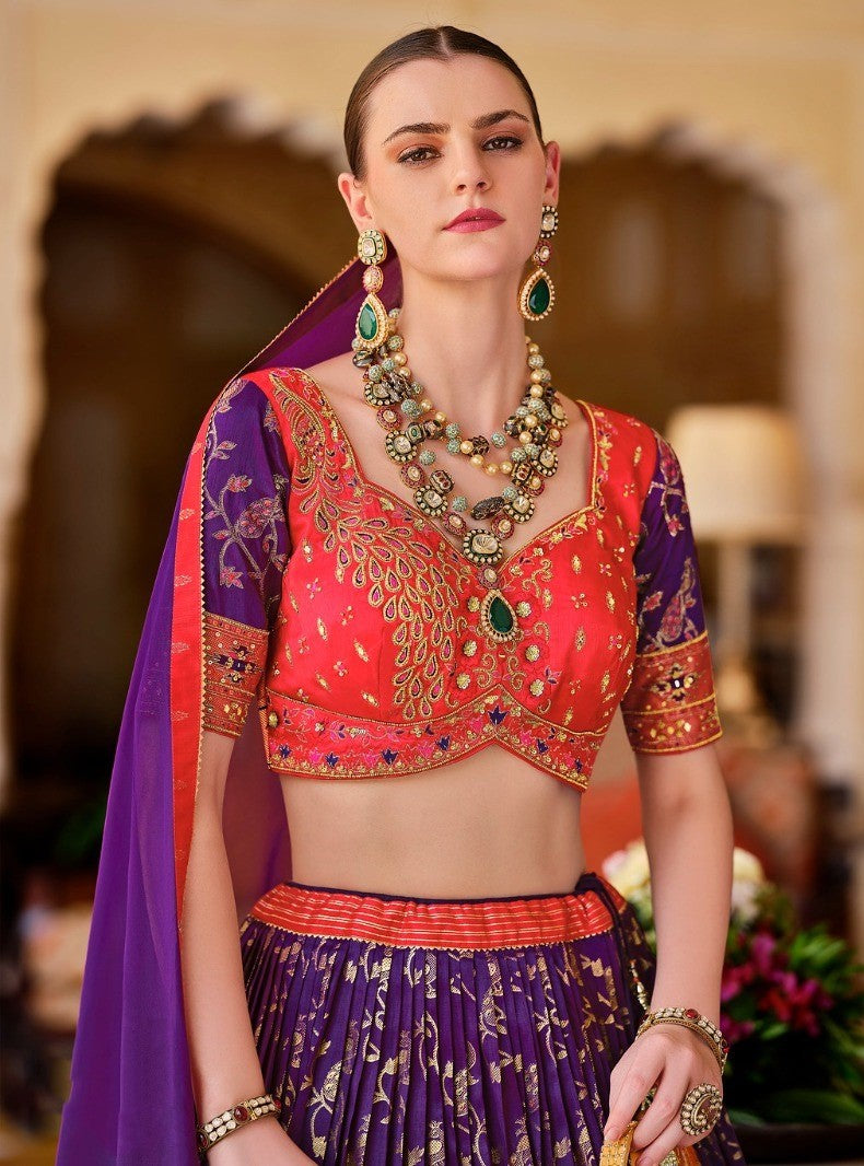Beautiful Purple And Pink Silk Lehenga Choli Dupatta