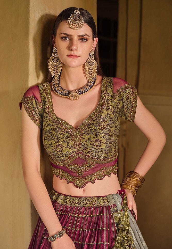 Gorgeous Burgundy Silk Fabric Lehenga Set