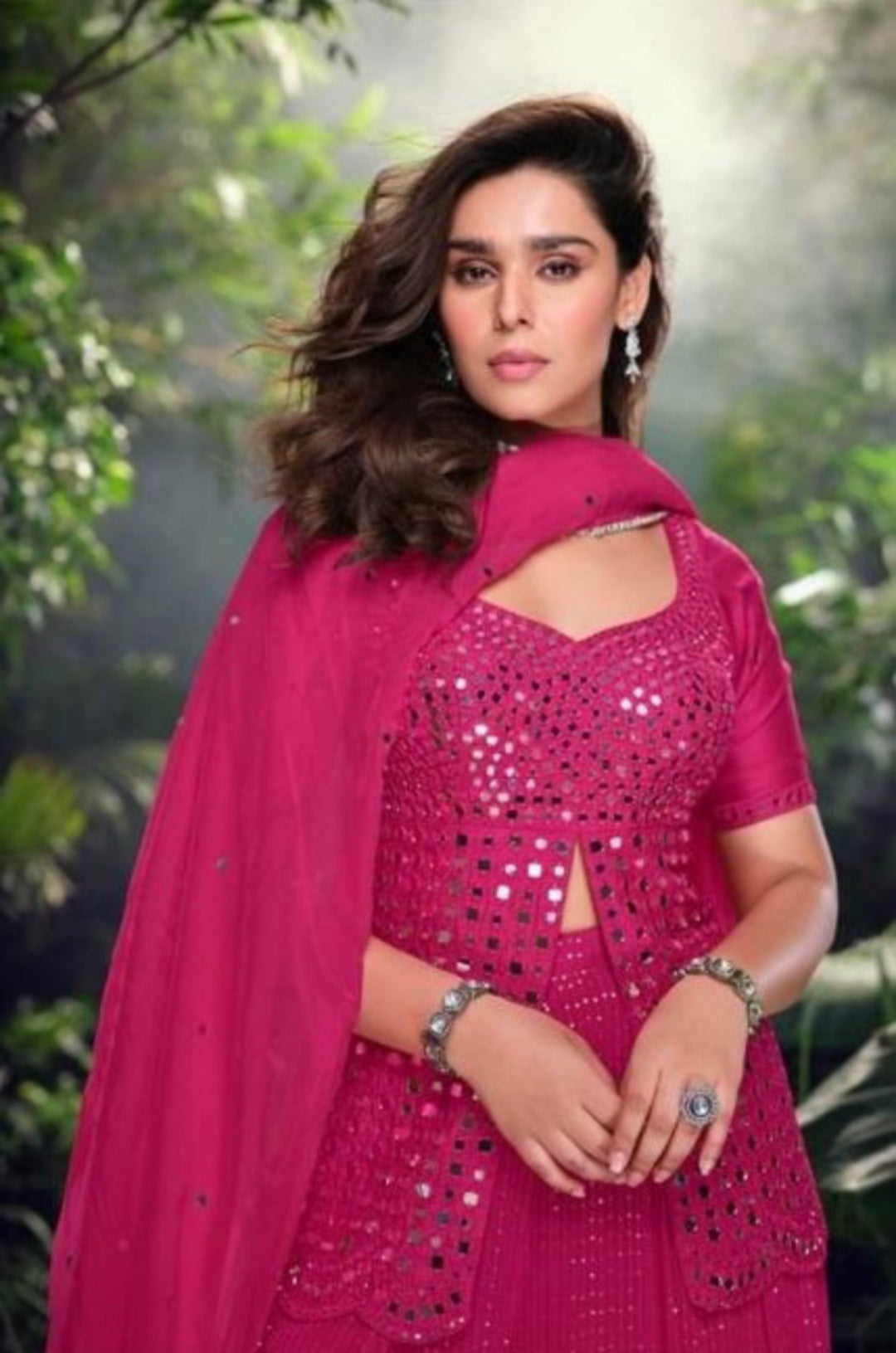 Designer Pink Three Piece Gharara Set With Embroidery Work