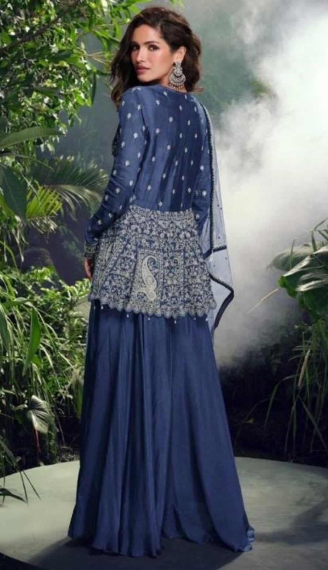 Fancy Blue Three Piece Gharara Set With Embroidery Work