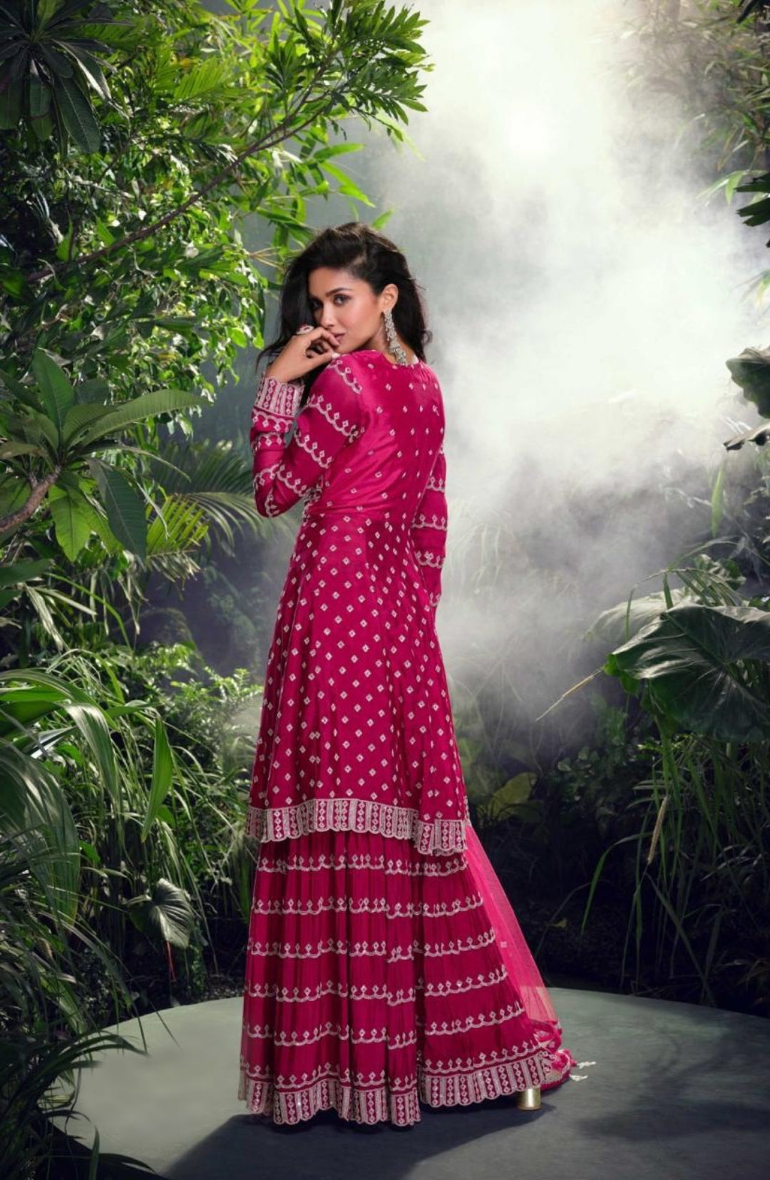 Pink Three Piece Gharara Set With Embroidery Work