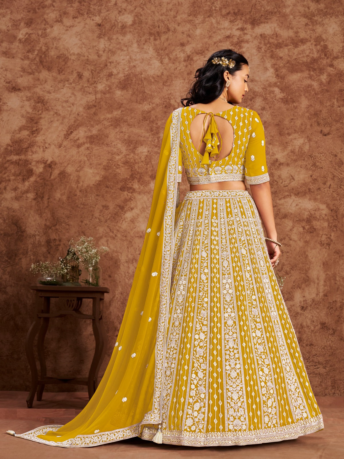 Georgette Lehenga Mustard Color With Thread Sequins Work