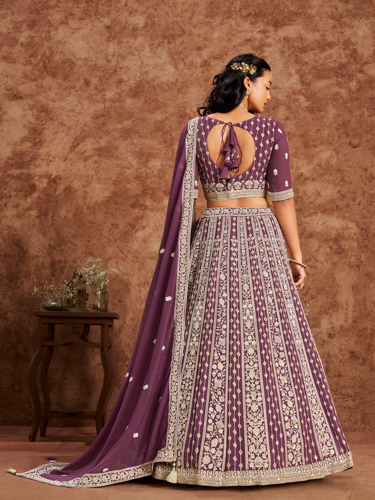 Violet Georgette Lehenga With Thread Sequins Work
