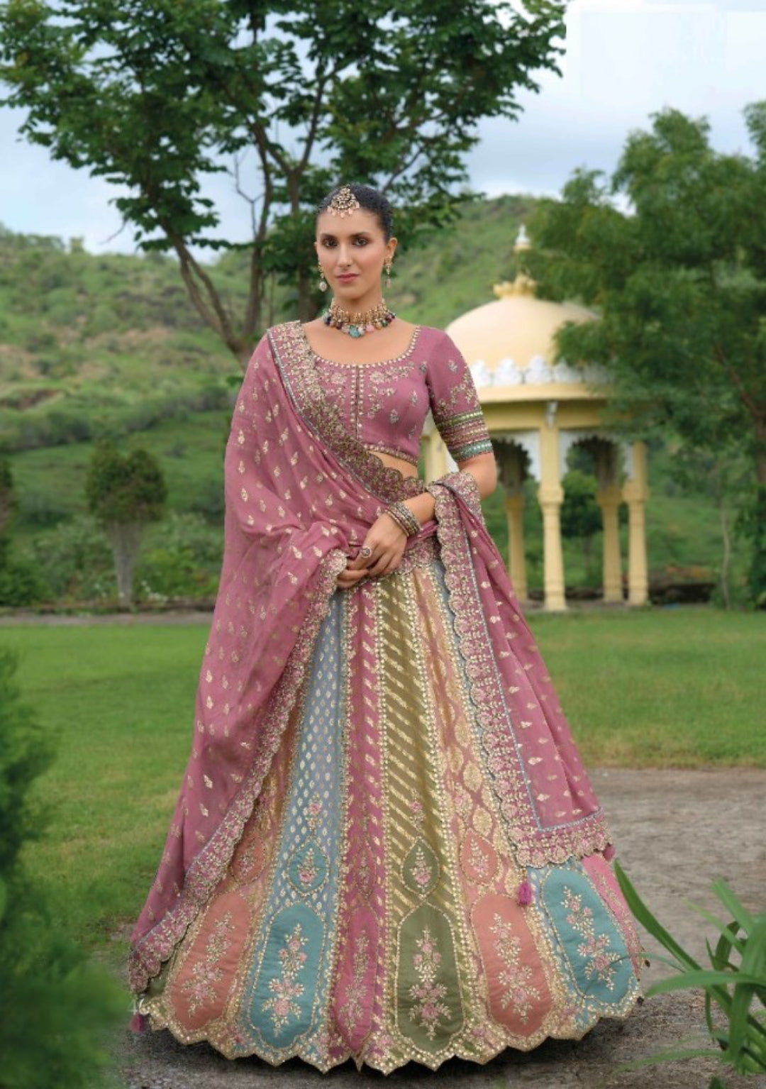 Violet Silk Indian Bridal Lehenga With Embroidery Work