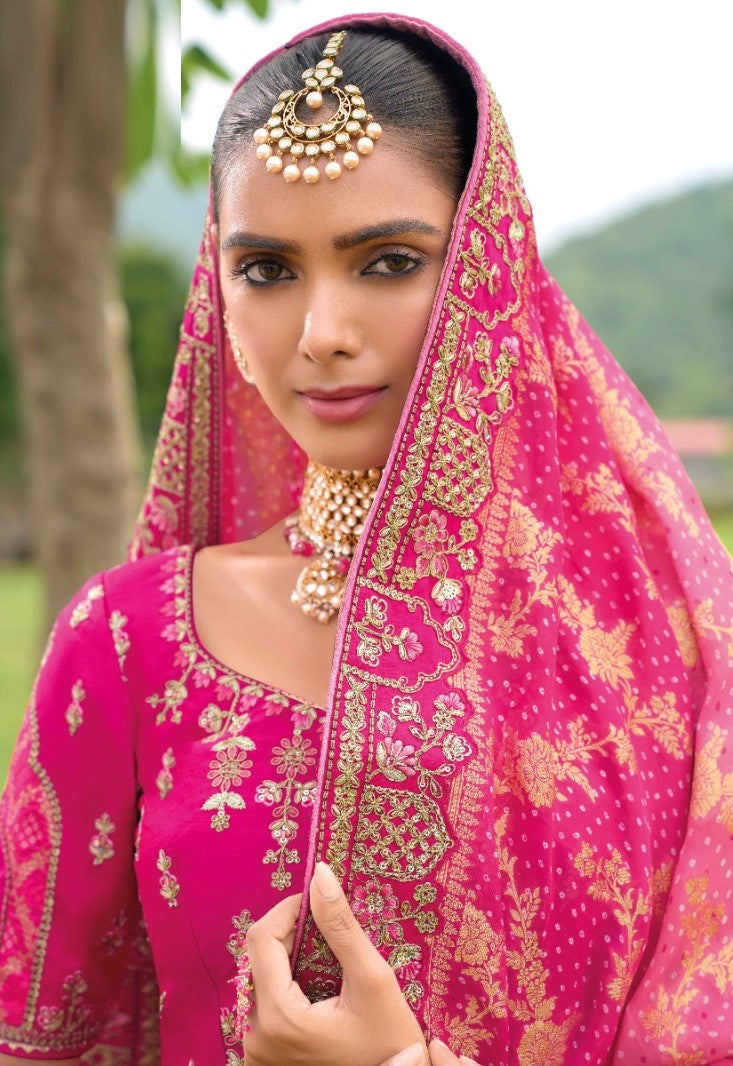 Queen Pink Silk Bridal Lehenga With Embroidery Work