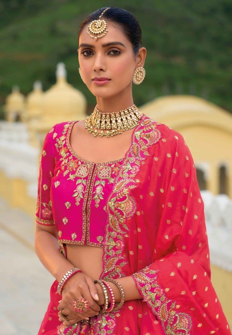 Pink Silk Bridal Lehenga With Embroidery Work