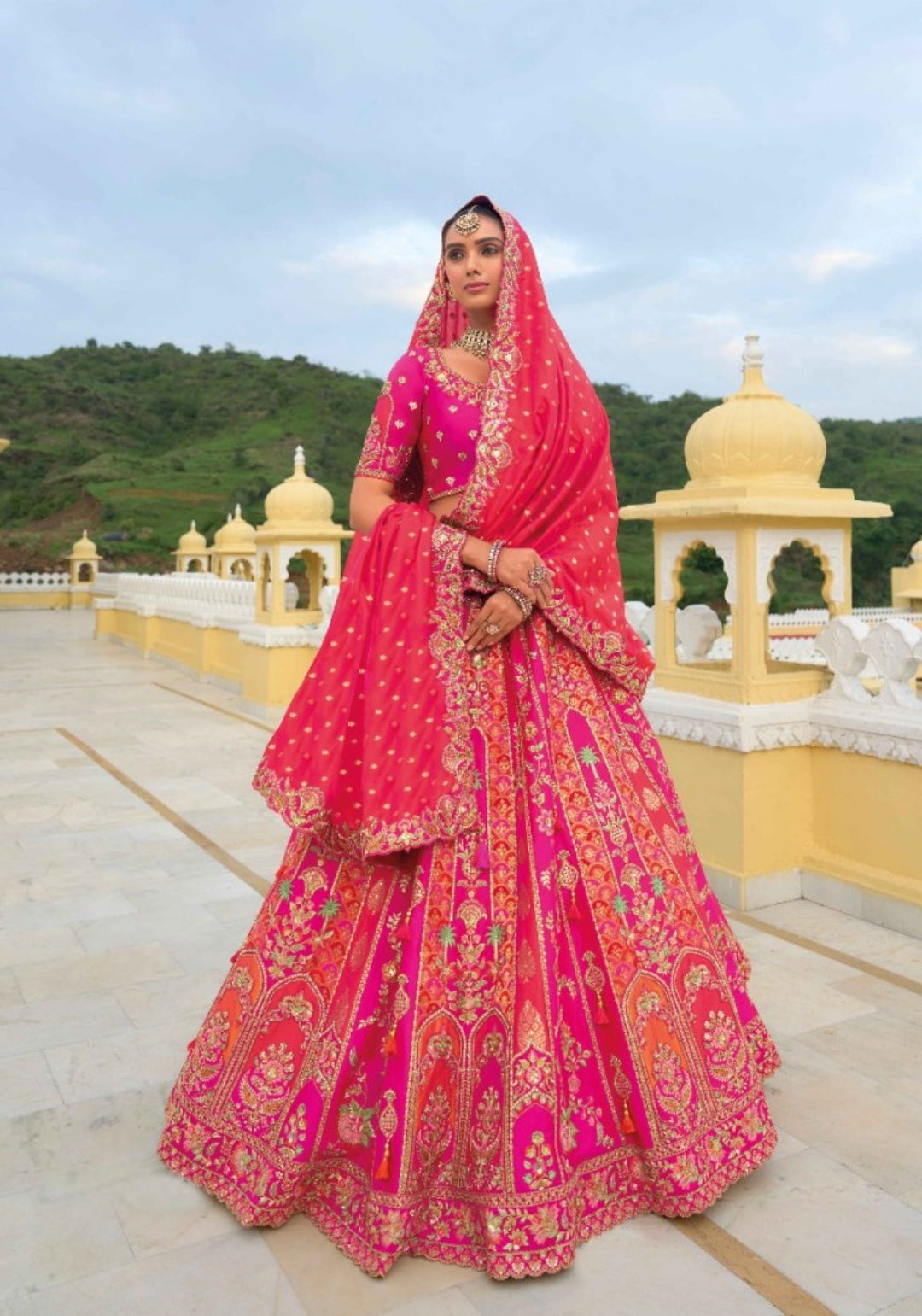 Pink Silk Bridal Lehenga With Embroidery Work
