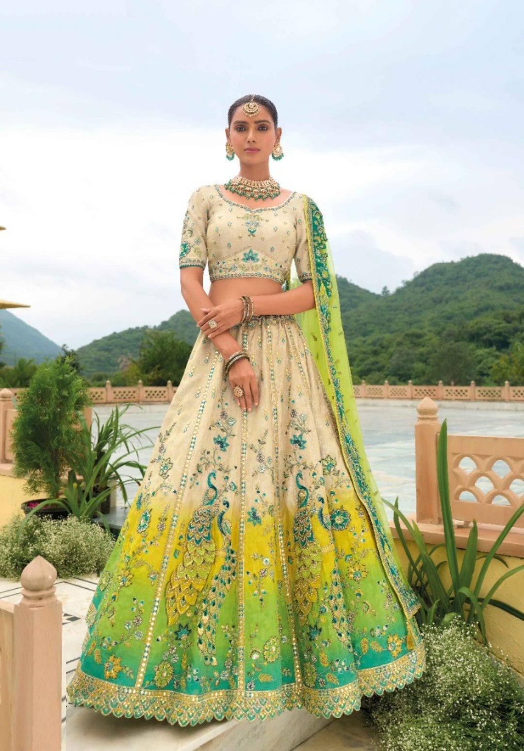 Off White Silk Bridal Lehenga With Embroidery Work